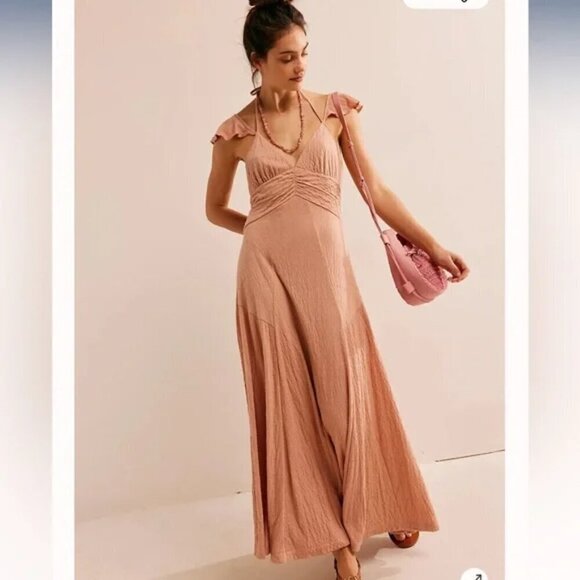NWT Free People Louisa Strappy Back Tan Maxi Dress - Picture 5 of 5